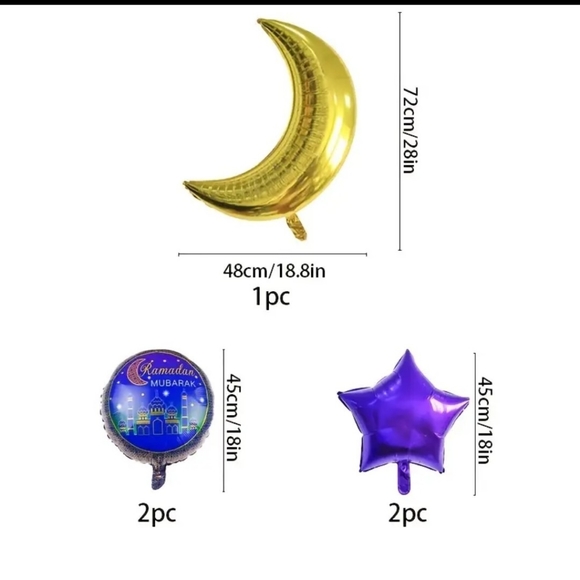 NWT 5 pieces Eid Ramadan balloon set/ crescent and star Balloon set/ Eid decor - Picture 3 of 10